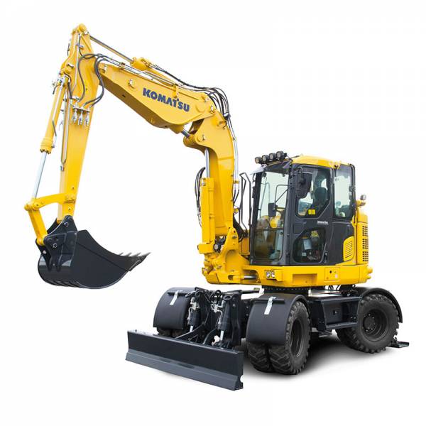 Verhuur midi-graafmachine van Komatsu PW118MR-11 voordelig bij Vrijdag Trading